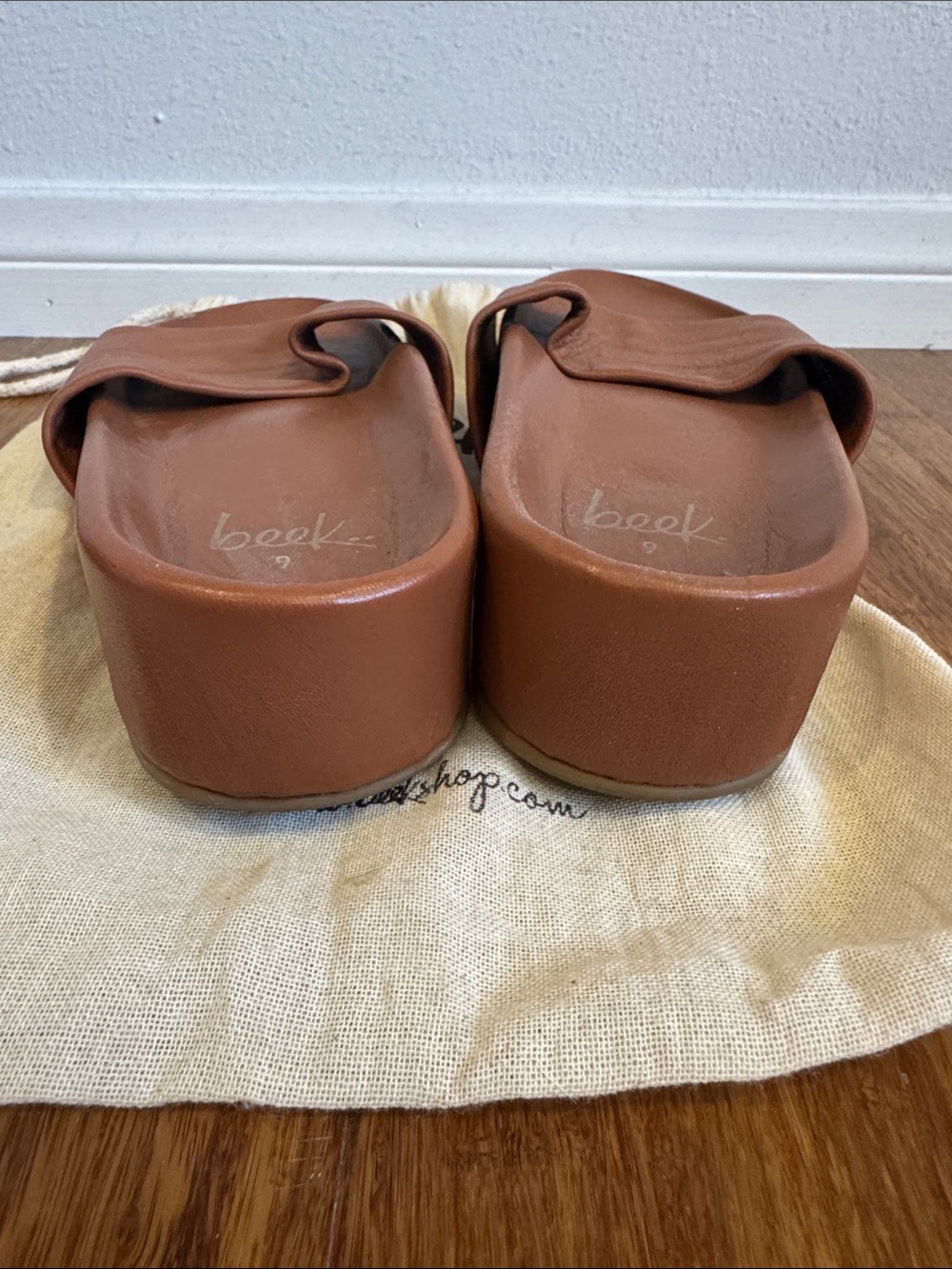 Beek Cognac Brown Leather Slide Sandals - Picture 4 of 5